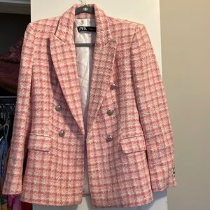 Zara pink houndstooth blazer